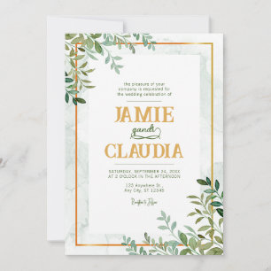 Watercolor greenery foliage leaves Wedding Invitation