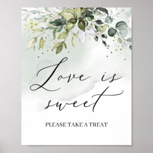 Watercolor greenery foliage love is sweet sign