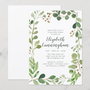 Watercolor Greenery Foliage Virtual Baby Shower Invitation