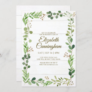 Watercolor Greenery Foliage Virtual Memorial Invitation