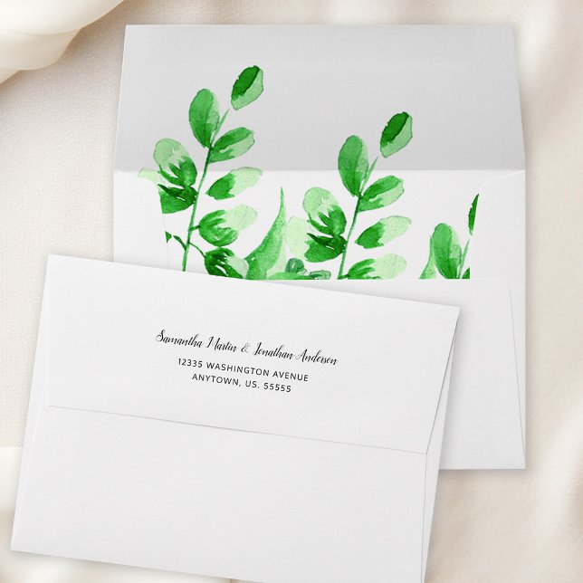 Watercolor Greenery Foliage Wedding Envelope (Creator Uploaded)
