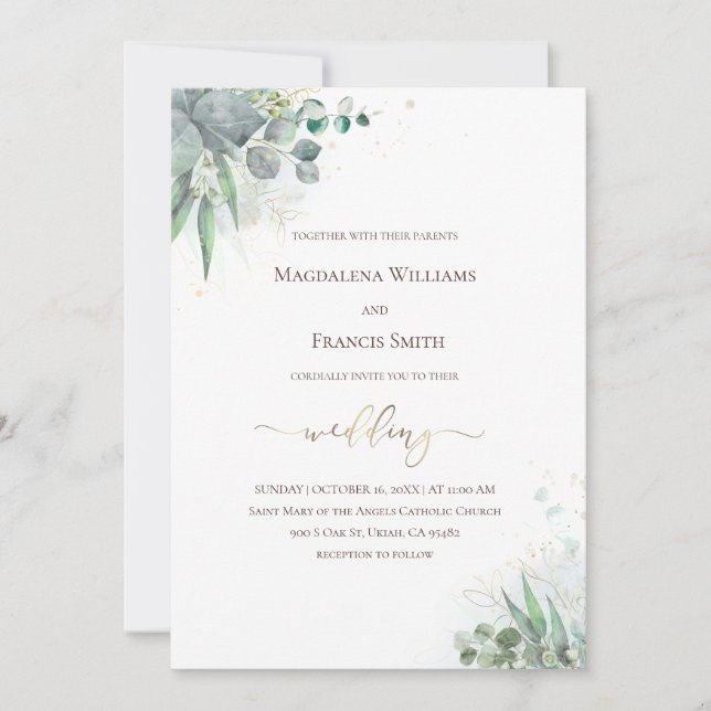 watercolor greenery foliage | wedding invitation (Front)