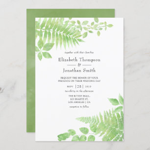 Watercolor Greenery Foliage Wedding Invitation