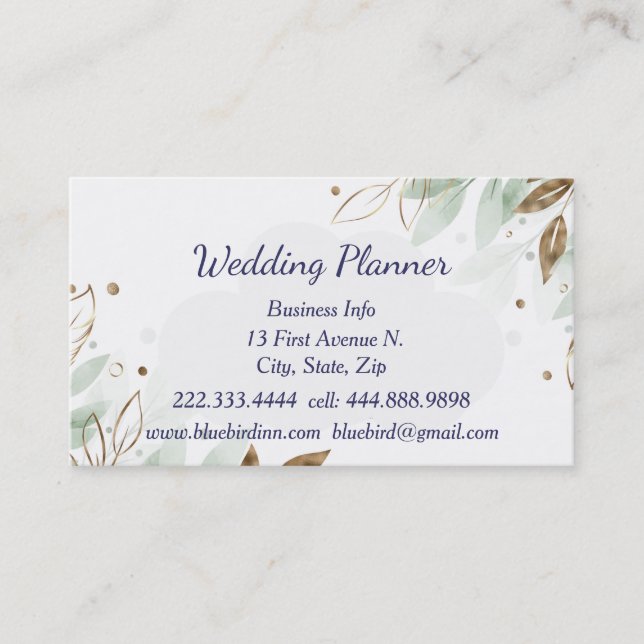 Watercolor Greenery Foliage Wedding Planner Custom Business Card (Front)