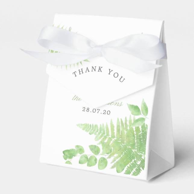 Watercolor Greenery Foliage Wedding Thank You Favour Box (Front Side)