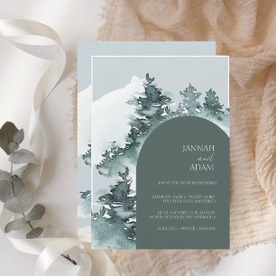 Watercolor Greenery Forest Pine Trees Wedding Invitation