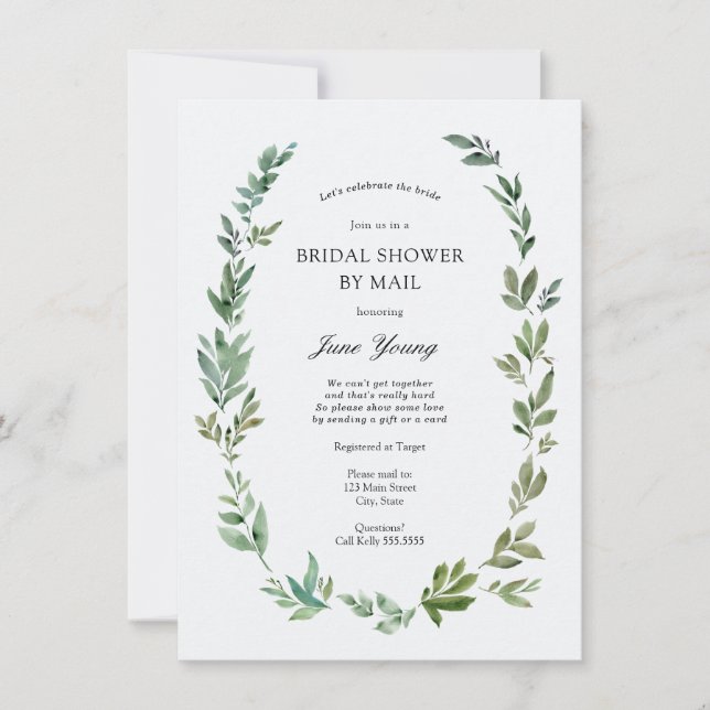 Watercolor Greenery Frame Bridal Shower by Mail Invitation (Front)