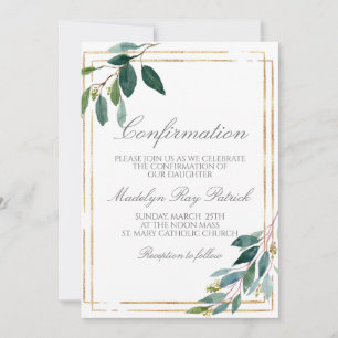 Watercolor Greenery Frame Confirmation Invitation
