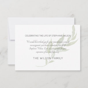 Watercolor Greenery Funeral Bereavement Thank You Card