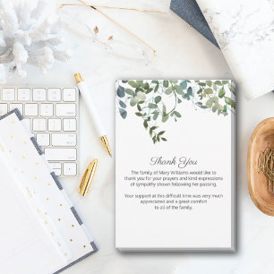 Watercolor Greenery Funeral Bereavement Thank You  Card