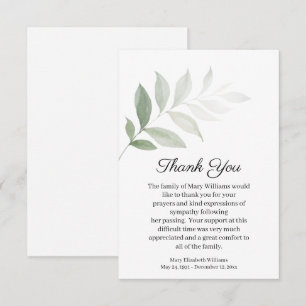 Watercolor Greenery Funeral Thank You Card