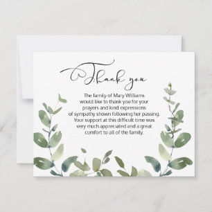 Watercolor Greenery Funeral Thank You Note Card