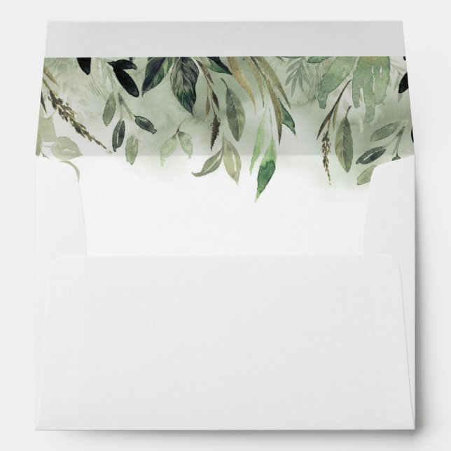 Watercolor Greenery Garland Wedding Envelope (Back (Bottom))