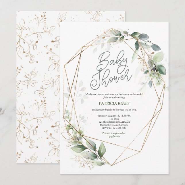Watercolor, Greenery, Gender Neutral Baby Shower Invitation (Front/Back)