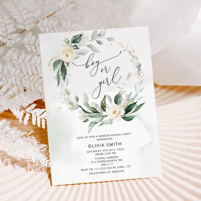 Watercolor Greenery gender reveal invitation (Creator Uploaded)