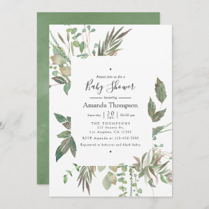 Watercolor Greenery Geometric Baby Shower Invitation
