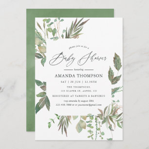 Watercolor Greenery Geometric Baby Shower Invitation