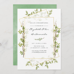 Watercolor Greenery Geometric Bridesmaids Luncheon Invitation