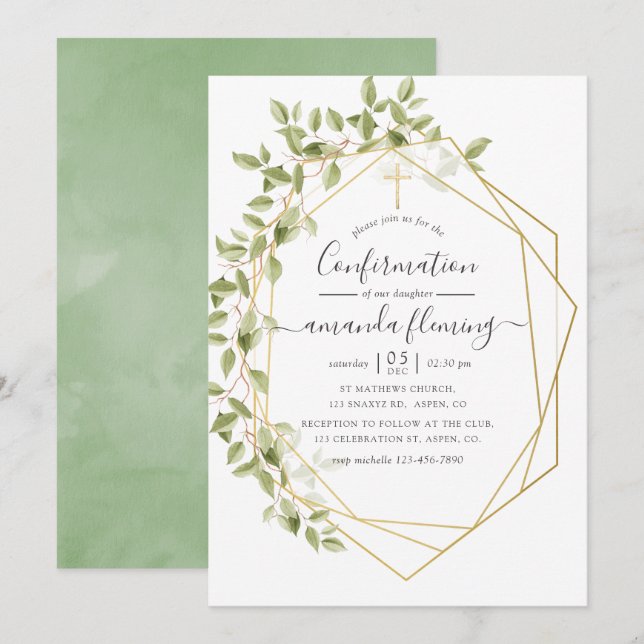 Watercolor Greenery Geometric Confirmation Invitation (Front/Back)