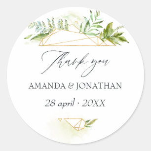 Watercolor Greenery Geometric Crystal Wedding Classic Round Sticker