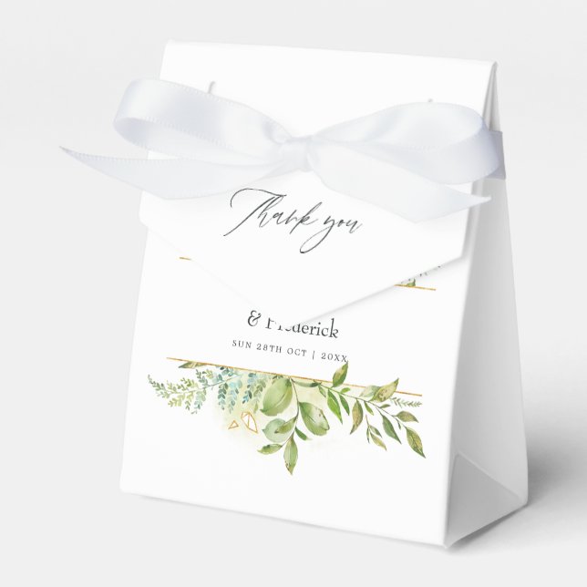 Watercolor Greenery Geometric Crystal Wedding Favour Box (Front Side)