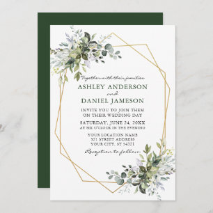 Watercolor Greenery Geometric Frame Wedding Invitation