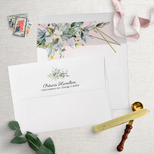 Watercolor Greenery Geometric Pink Blush Envelope