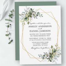 Watercolor Greenery Geometric Sage Green Wedding
