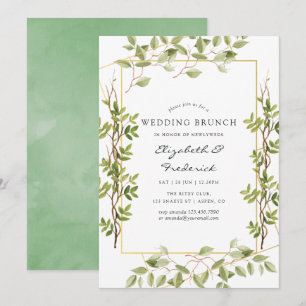 Watercolor Greenery Geometric Wedding Brunch Invitation