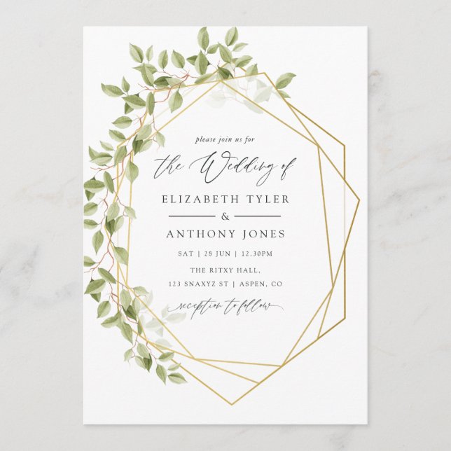 Watercolor Greenery Geometric Wedding Invitation
