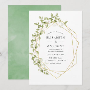 Watercolor Greenery Geometric Wedding Invitation