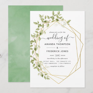 Watercolor Greenery Geometric Wedding Invitation