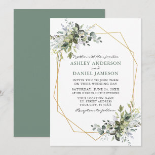 Watercolor Greenery Geometric Wedding Sage Green Invitation