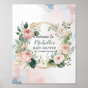 Watercolor Greenery girl baby shower welcome sign