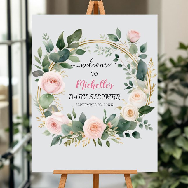 Watercolor Greenery girl baby shower welcome sign  (Creator Uploaded)