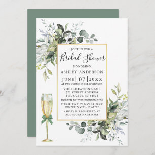  Watercolor Greenery Glass Sage Green Shower Invitation