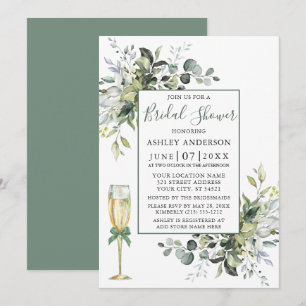 Watercolor Greenery Glass Shower Sage Green Invitation