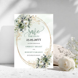 Watercolor Greenery Gold Botanical Save The Date