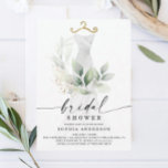 Watercolor Greenery Gold Bridal Shower Invitation<br><div class="desc">This elegant design features a soft watercolor bouquet of eucalyptus,  greenery and gold embellishments wrapping around a painted dress. Click the Personalise and "Click to customise further" button to edit the script wording's colour. See the entire collection for more matching items!. See the entire collection for more matching items</div>