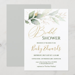 Watercolor Greenery/gold Bridal Shower Invitation
