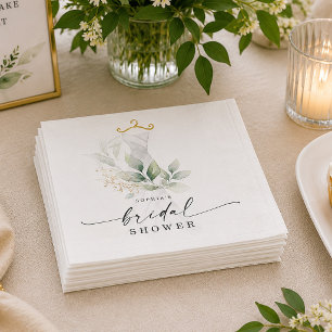 Watercolor Greenery Gold Bridal Shower Napkins