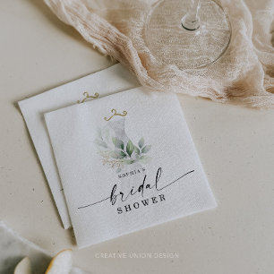 Watercolor Greenery Gold Bridal Shower Napkins