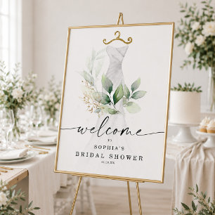 Watercolor Greenery Gold Bridal Shower Welcome Poster
