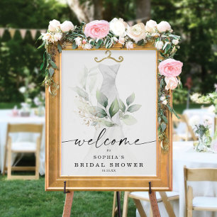Watercolor Greenery Gold Bridal Shower Welcome Poster