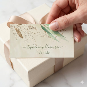 Watercolor  Greenery & Gold Business Card