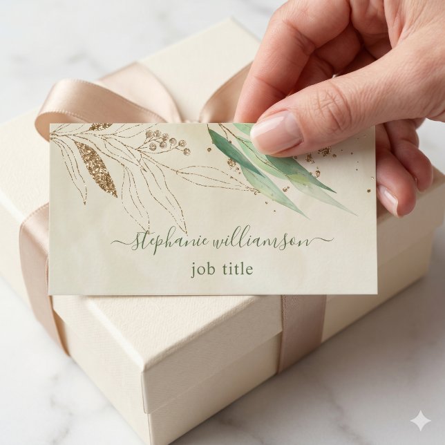 Watercolor  Greenery & Gold Business Card (Creator Uploaded)