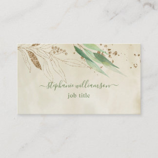 Watercolor Greenery & Gold Business Card