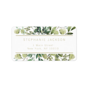 Watercolor Greenery Gold Chic Return Address Label
