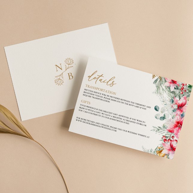 Watercolor Greenery Gold Christmas Wedding Details Enclosure Card (Creator Uploaded)