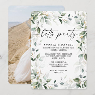 Watercolor Greenery Gold Elopement Celebration Invitation